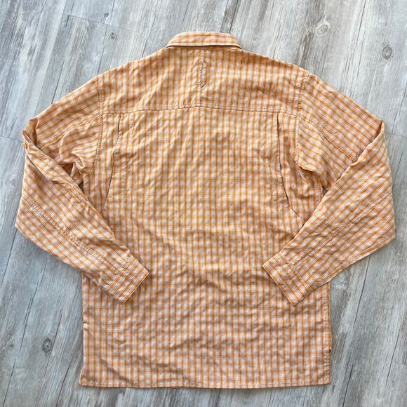 The North Face VaporWick Plaid Button Up Shirt Orange Small Long Sleeve Roll Tab - Picture 2 of 12